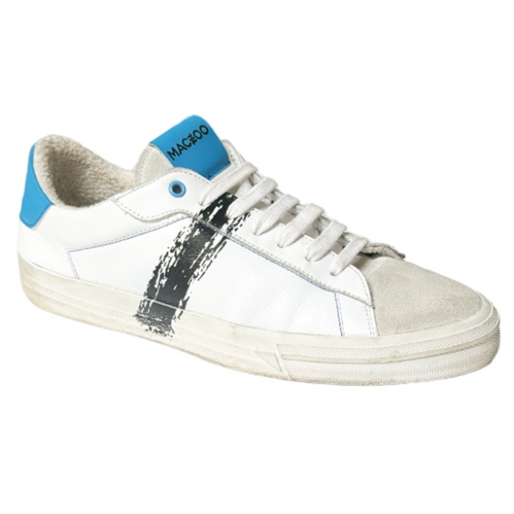 Maceoo Paris men’s white blue leather lace up style sneakers size 43/10